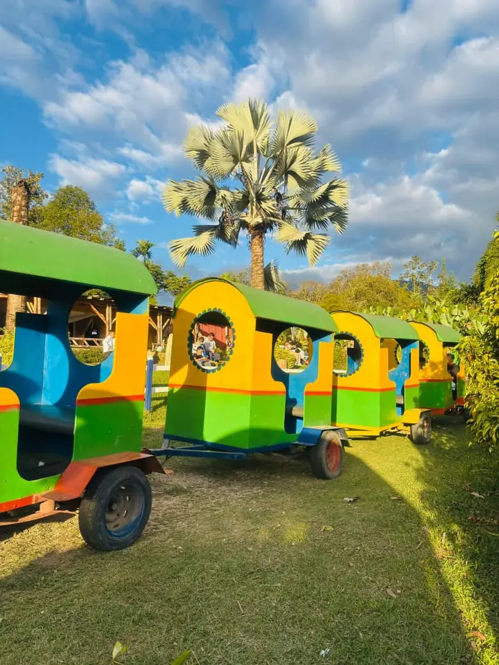 Trencito de colores que recorre el parque